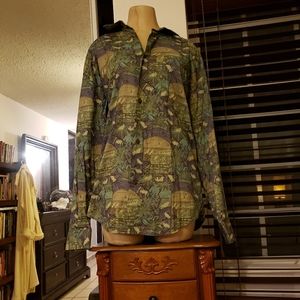 Green Print Vintage Button Down Blouse